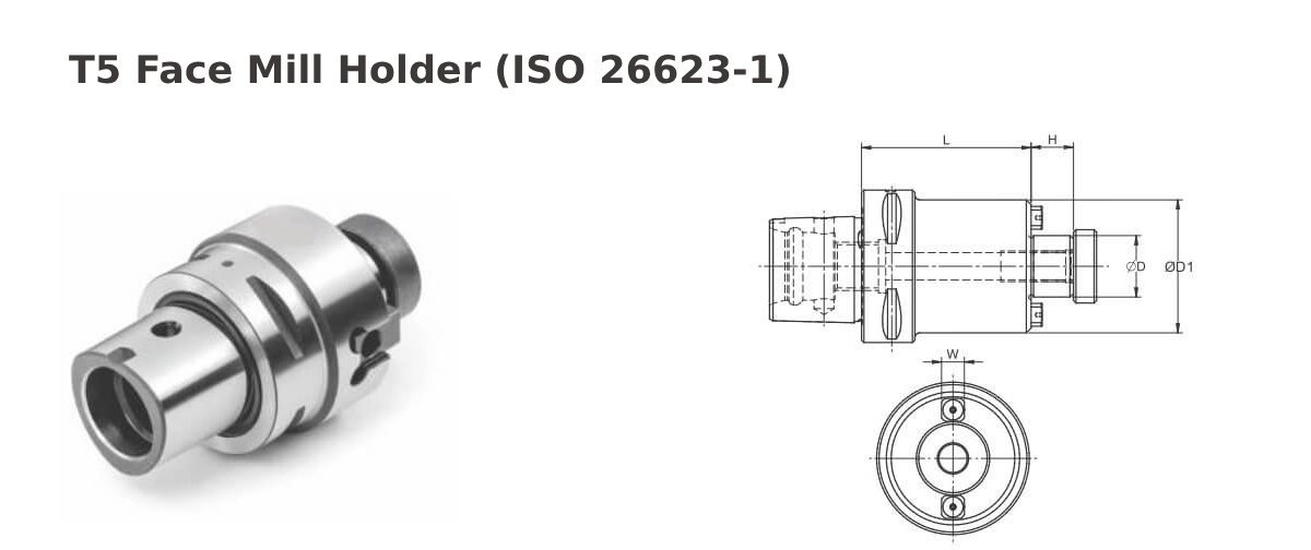 Polygonal Shank T5 FMH0.500'' 1.77'' Face Mill Holder (Balanced to G2.5 25000 RPM) (ISO 26623-1) (Compatible with Capto® Style C5)